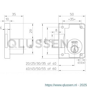 Nemef oplegmeubelslot met cilinder 4146-30 mm cilinder 25 mm 2 sleutels 9414607300