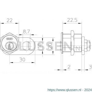 Nemef automatencilinder 5225-22.5 mm 2 sleutels rechts 9522500301