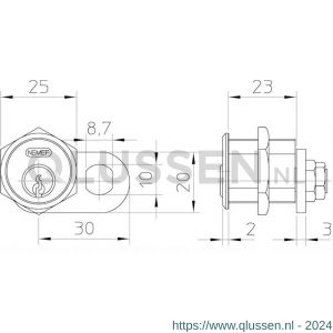 Nemef automatencilinder 5256-22.5 mm 2 sleutels links 9525600302
