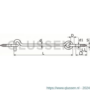 Dulimex DX 389-050E windhaak met 2 schroefogen 3.45x50 mm verzinkt 9.765389050