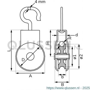 Dulimex DX 959-32E markieskatrol open oog polyamide wiel 32 mm elektolytisch verzinkt per stuk gelabeld 8000.959.032K