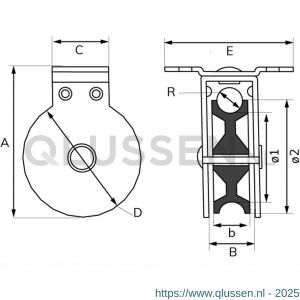 Dulimex DX 962-40E staande katrol enkel polyamide wiel 40 mm elektrolytisch verzinkt per stuk gelabeld 8000.962.040K