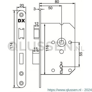 Dulimex DX DNS-50-BBSS dag- en nachtslot doornmaat 50 mm met 2 sleutels ronde voorplaat RVS inclusief rechthoekige sluitplaat 0160.280.5005