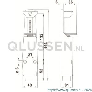 Deni DVZ VL030 SE deurvastzetter voetstift Luxe 40x193 mm schootuitslag 30 mm deur tot 40 kg stang staal verzinkt huis zamac zilver 0534.200.0030