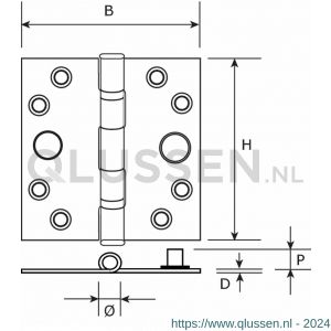 Dulimex DX H162-89892125 kogellagerscharnier rechte hoeken 89x89 mm verzinkte pen staal verzinkt SKG*** 6212.125.8989