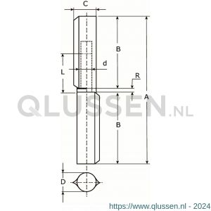 Dulimex DX HPL-WR 1 060 aanlaspaumelle messing pen en messing ring 60x10 mm blank staal 6510.001.0600