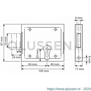 Dulimex DX KB 070PCK ZE opleg-kelderslot voor PC 60 mm links en rechts bruikbaar 2 toeren met rozet en sluitplaat staal verzinkt 1 stuk zakje kopkaart 5160.099.0700