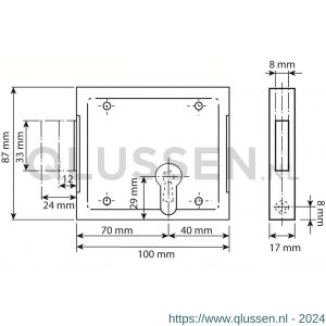 Dulimex DX KB 070BBK ZE opleg-kelderslot voor BB 70 mm links en rechts bruikbaar 2 toeren met sleutelplaat , 2 sleutels en sluitplaat staal verzinkt 1 stuk zakje kopkaart 5160.099.0711