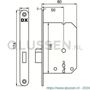 Dulimex DX KS-50-BB BE kastslot doornmaat 50 mm met 2 sleutels ronde voorplaat zwart inclusief rechthoekige sluitplaat 0160.283.5003