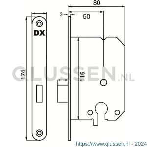 Dulimex DX KS-50-PCSS kastslot doornmaat 50 mm Euro cilinder ronde voorplaat RVS inclusief rechthoekige sluitplaat 0160.283.5015