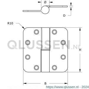 Dulimex DX H179D89892125 kogelstiftpaumelle ronde hoeken 89x89 mm doorgezette knoop rechts staal verzinkt SKG*** 6972.215.8989-D