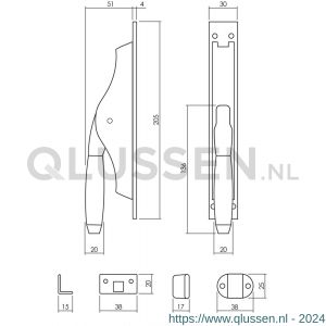 Intersteel Living 5620 set pomp-espagnolet Ton 400 inclusief stangenset 2x 1250 mm messing ongelakt-ebbenhout 0010.562038