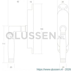 Intersteel Living 5620 kruk-espagnolet rechts Ton 222 messing ongelakt-ebbenhout 0010.562060A