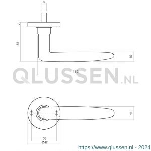 Intersteel Living 0225 deurkruk Sophie met rozet diameter 49x7 mm verdekt messing getrommeld 0011.022502