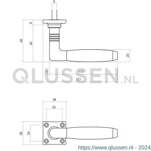 Intersteel Living 0377 deurkruk Ton 400 met rozet 38x38x7 mm messing getrommeld-ebbenhout 0011.037702