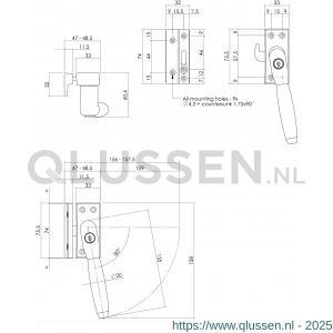 Intersteel Living 6616 SKG1 afsluitbare raamsluiting rechts Ton 400 messing getrommeld-ebbenhout compleet 0011.661652A