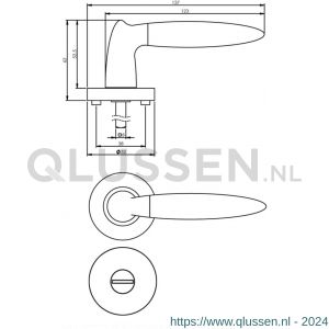 Intersteel Living 1682 deurkruk Elen op rond rozet 7 mm nokken met WC 8 mm chroom-nikkel mat 0016.168210