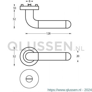 Intersteel Living 1683 deurkruk Agatha op rond rozet 7 mm nokken met WC 8 mm chroom-nikkel mat 0016.168310