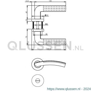 Intersteel Living 1688 deurkruk Sharon op rond rozet 7 mm nokken met WC 8 mm chroom-nikkel mat 0016.168810
