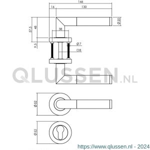 Intersteel Living 1693 deurkruk Bastian op rond rozet 7 mm nokken met profielcilindergat plaatje chroom-nikkel mat 0016.169305