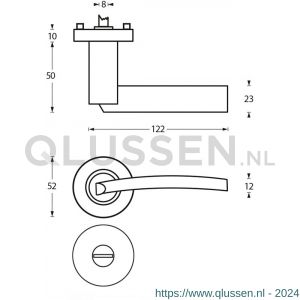 Intersteel Living 1697 deurkruk Sylvia op rond rozet 7 mm nokken met WC 8 mm chroom-nikkel mat 0016.169710