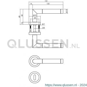 Intersteel Living 1710 deurkruk Hoek 90 graden met rozet en sleutelplaatje chroom-mat nikkel ATP 0016.171003