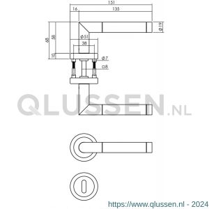 Intersteel Living 1710 deurkruk Hoek 90 graden met rozet en sleutelplaatje chroom-mat nikkel ATP 0016.171003