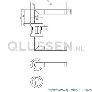 Intersteel Living 1710 deurkruk Hoek 90 graden met rozet en PC plaatje chroom-mat nikkel ATP 0016.171005