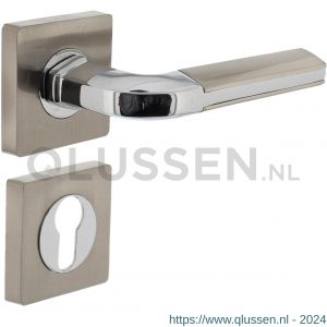 Intersteel Living 1718 deurkruk Amber op vierkante rozet 7 mm nokken met profielcilindergat plaatje chroom-nikkel mat 0016.171805