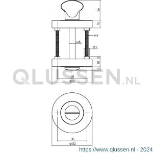 Intersteel Living 3476 WC-sluiting 8 mm verdekt met nokken diameter 52x10 mm zamak chroom-nikkel mat 0016.347660
