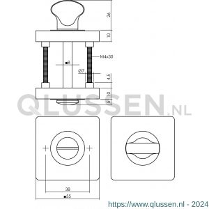 Intersteel Living 3478 WC-sluiting 8 mm verdekt met nokken vierkant 53x53x10 mm zamak chroom-nikkel mat 0016.347860