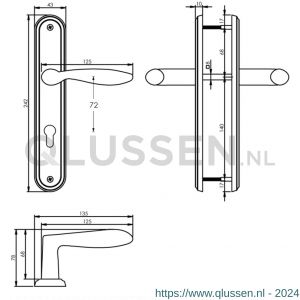 Intersteel Living 1695 deurkruk George op langschild profielcilinder 72 mm nikkel mat 0019.169536