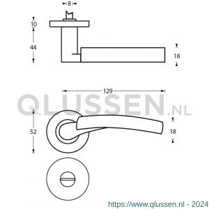 Intersteel Living 1700 deurkruk 1700 Bryan op rond rozet 7 mm nokken met WC 8 mm chroom-nikkel mat 0019.170010