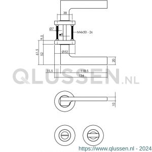 Intersteel Living 1705 deurkruk 1705 Ben op rond rozet 7 mm nokken met WC 8 mm chroom-nikkel mat 0019.170510