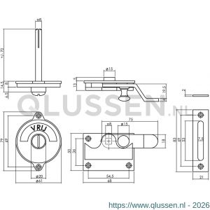 Intersteel Living 3700 WC-overslag met bocht en tekst vrij-bezet nikkel mat 0019.370005