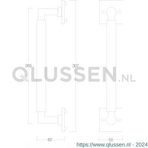 Intersteel Living 4261 greep Bau-stil 250 mm op rozet vierkant nikkel mat 0019.426190