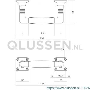 Intersteel Living 4261 greep Ton Basic 75/150 mm op vierkant rozet nikkel mat-ebbenhout 0019.426194