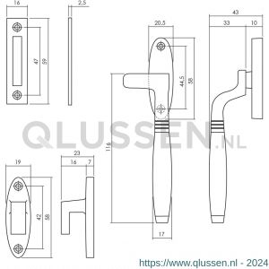 Intersteel Living 5614 raamsluiting Ton rechts met sluitplaat en sluithaak nikkel mat-ebbenhout 0019.561460A