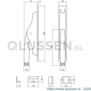 Intersteel Living 5620 set pomp-espagnolet Ton 222 inclusief stangenset 2x 1250 mm nikkel mat-ebbenhout 0019.562037