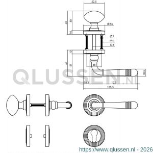 Intersteel Living 1725 wisselgarnituur rechts Emily op rond rozet met ril messing met PZ oud grijs 0021.172512A