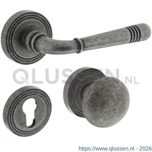 Intersteel Living 1725 wisselgarnituur rechts Emily op rond rozet met ril messing met PZ oud grijs 0021.172512A