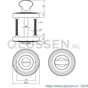 Intersteel Living 3178 WC-sluiting 8 mm met ril verdekt met nokken diameter 54x9 mm zamak oud grijs 0021.317860