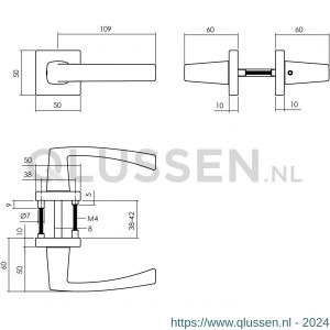 Intersteel Living 0057 deurkruk Moora op rozet 50x50x10 mm met 7 mm nokken zwart 0023.005702
