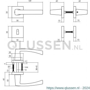Intersteel Living 0057 deurkruk Moora op rozet 50x50x10 mm met 7 mm nokken met sleutelplaatje zwart 0023.005703
