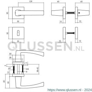 Intersteel Living 0057 deurkruk Moora op rozet 50x50x10 mm met 7 mm nokken met sleutelplaatje zwart 0023.005703