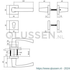 Intersteel Living 0057 deurkruk Moora op rozet 50x50x10 mm met 7 mm nokken met profielcilinderplaatje zwart 0023.005705