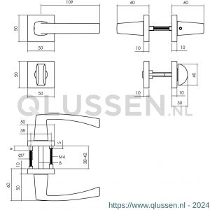 Intersteel Living 0057 deurkruk Moora op rozet 50x50x10 mm met 7 mm nokken met WC-sluiting 8 mm zwart 0023.005710