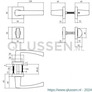 Intersteel Living 0057 deurkruk Moora op rozet 50x50x10 mm met 7 mm nokken met WC-sluiting 8 mm zwart 0023.005710