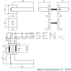 Intersteel Living 0058 deurkruk Broome op rozet 50x50x10 mm met 7 mm nokken met sleutelplaatje zwart 0023.005803