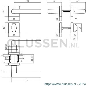 Intersteel Living 0058 deurkruk Broome op rozet 50x50x10 mm met 7 mm nokken met WC-sluiting 8 mm zwart 0023.005810